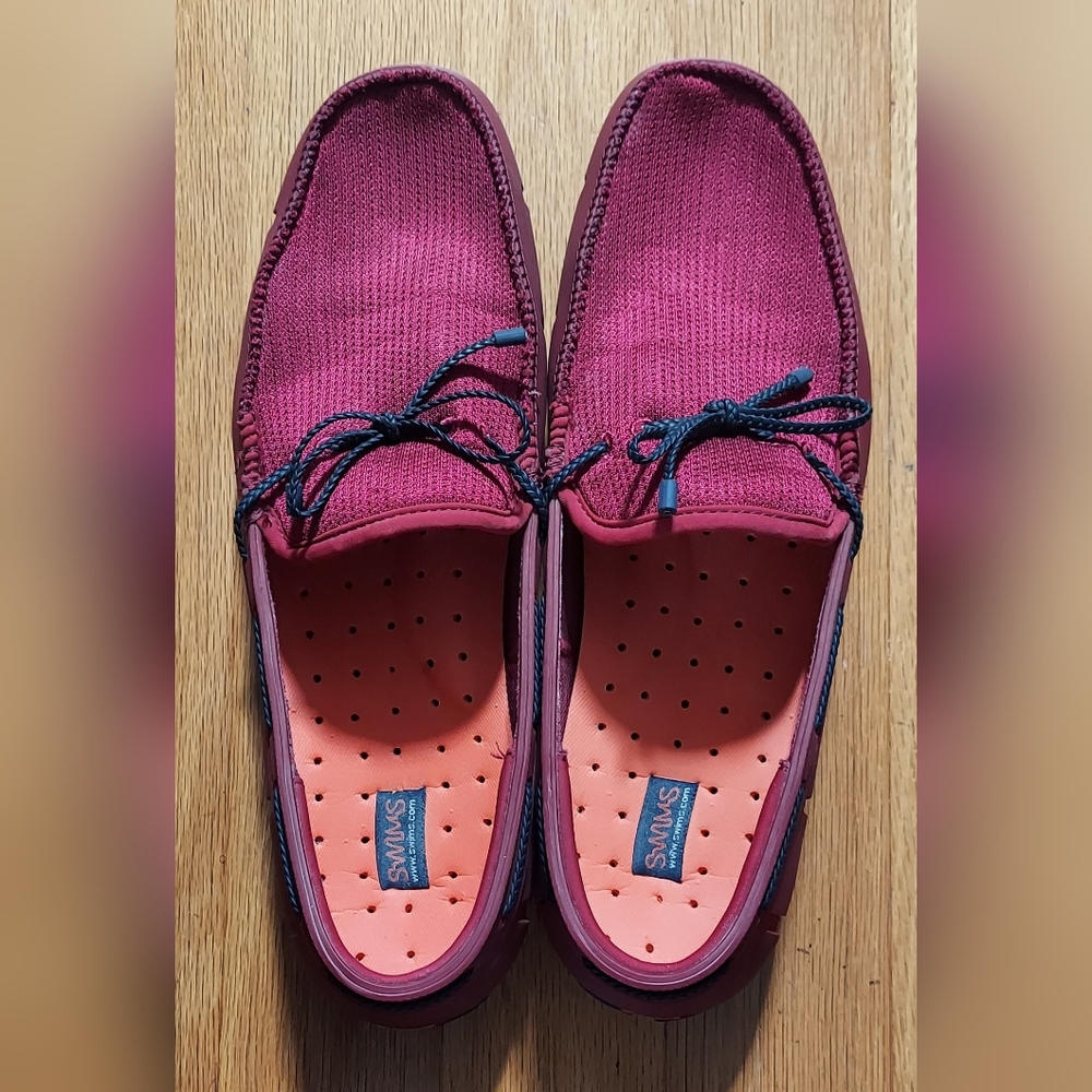 SWIMS MEN'S RED RUBBER & MESH LACE BRAIDED BOAT SLIP-ON CASUAL LOAFERS SIZE 13 - Picture 5 of 13